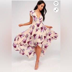 LULUS French Countryside Blush Floral Print High-Low Dress size XS